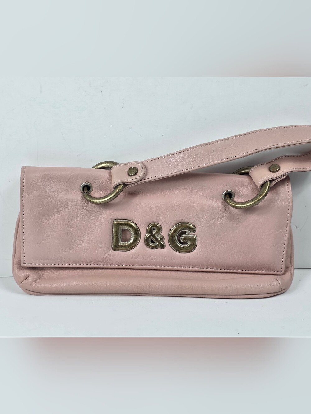 Authentic D&G Dolce & Gabbana Pink Leather Shoulder Bag Y2K Made in Italy